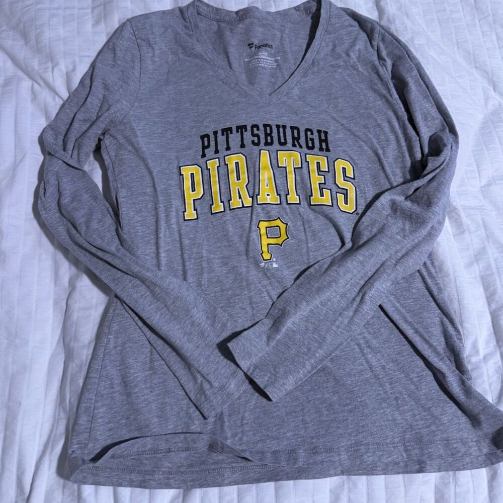 Women's Pittsburgh Pirates Gray V-Neck Long Sleeve Top